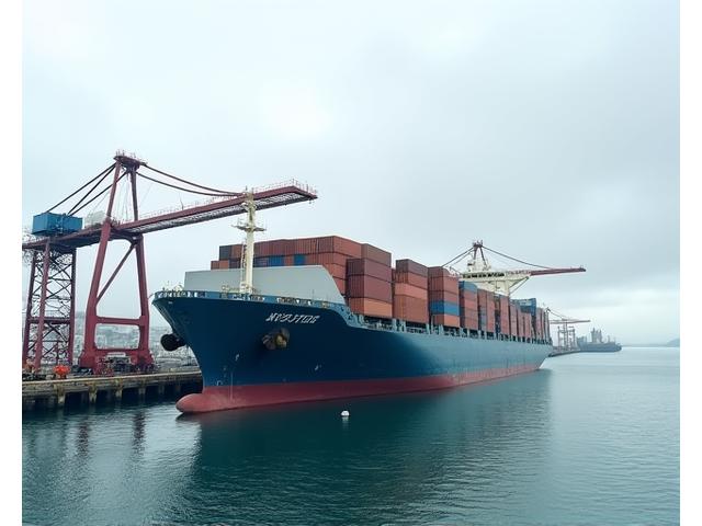 Goederen worden geladen op een wind-aangedreven vrachtschip in een haven.